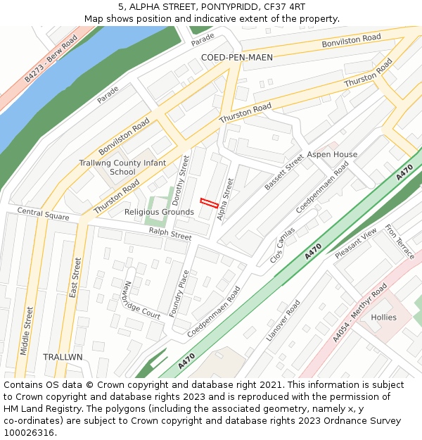 5, ALPHA STREET, PONTYPRIDD, CF37 4RT: Location map and indicative extent of plot