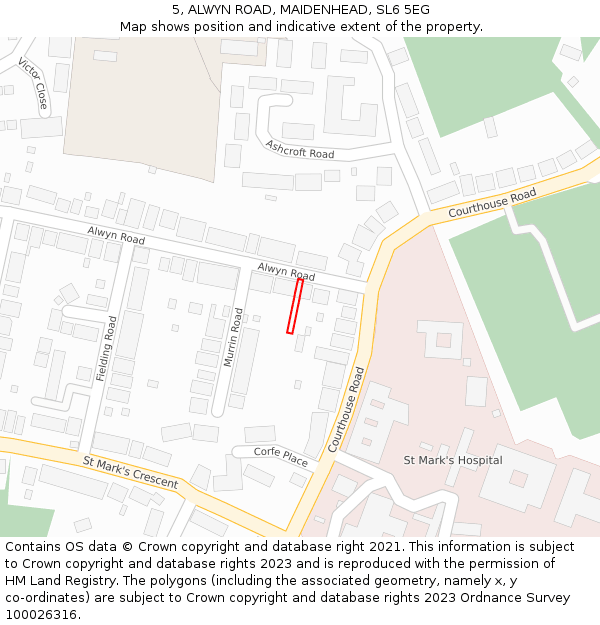 5, ALWYN ROAD, MAIDENHEAD, SL6 5EG: Location map and indicative extent of plot