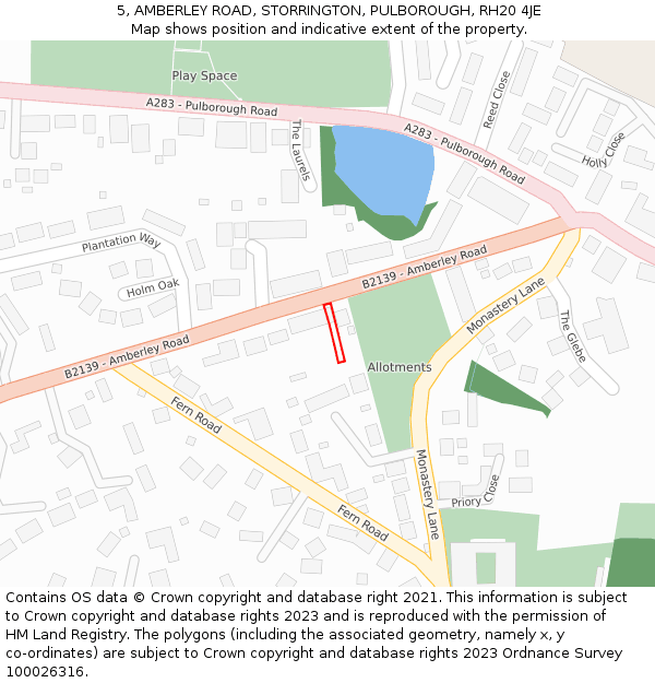 5, AMBERLEY ROAD, STORRINGTON, PULBOROUGH, RH20 4JE: Location map and indicative extent of plot