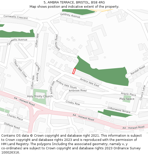 5, AMBRA TERRACE, BRISTOL, BS8 4RG: Location map and indicative extent of plot