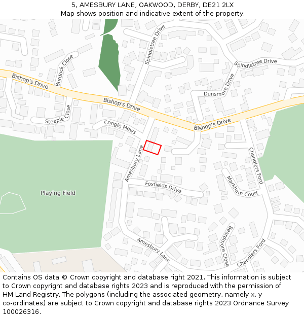 5, AMESBURY LANE, OAKWOOD, DERBY, DE21 2LX: Location map and indicative extent of plot