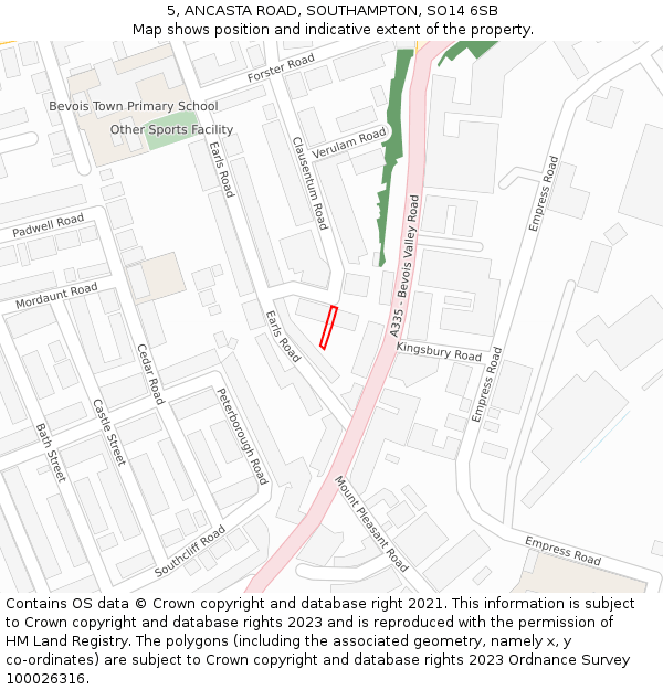 5, ANCASTA ROAD, SOUTHAMPTON, SO14 6SB: Location map and indicative extent of plot