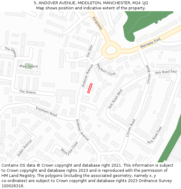 5, ANDOVER AVENUE, MIDDLETON, MANCHESTER, M24 1JG: Location map and indicative extent of plot