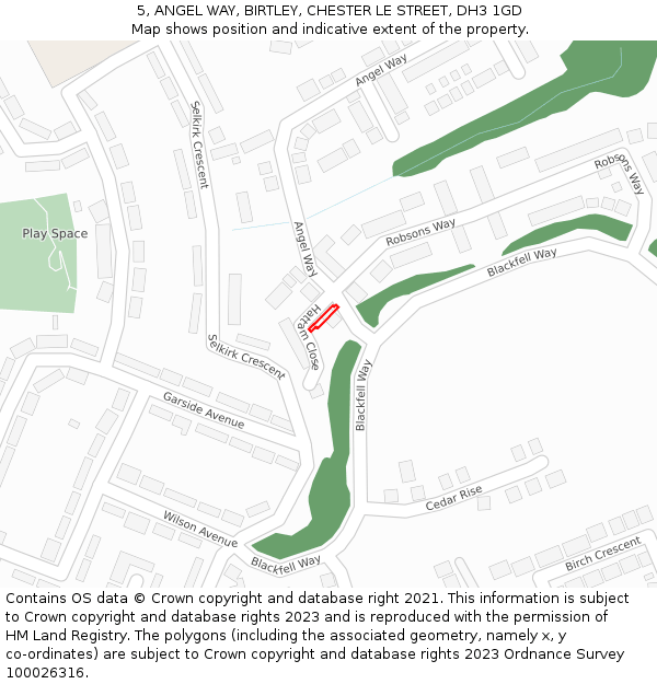 5, ANGEL WAY, BIRTLEY, CHESTER LE STREET, DH3 1GD: Location map and indicative extent of plot