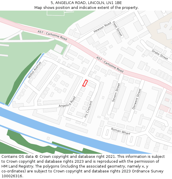 5, ANGELICA ROAD, LINCOLN, LN1 1BE: Location map and indicative extent of plot