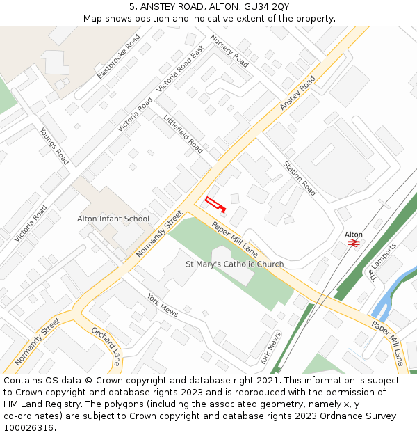 5, ANSTEY ROAD, ALTON, GU34 2QY: Location map and indicative extent of plot