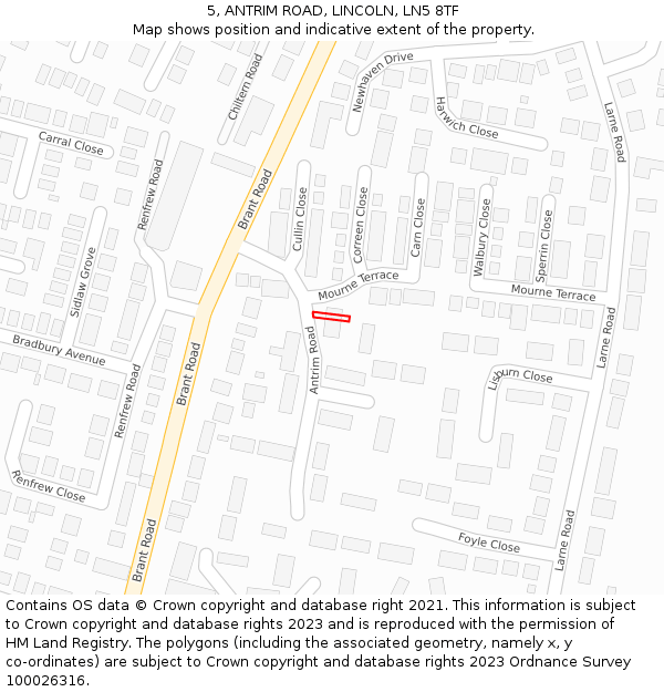 5, ANTRIM ROAD, LINCOLN, LN5 8TF: Location map and indicative extent of plot