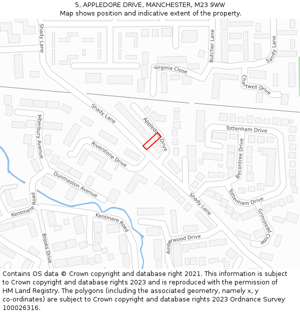 5, APPLEDORE DRIVE, MANCHESTER, M23 9WW: Location map and indicative extent of plot