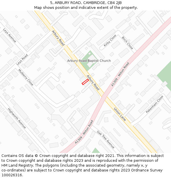 5, ARBURY ROAD, CAMBRIDGE, CB4 2JB: Location map and indicative extent of plot