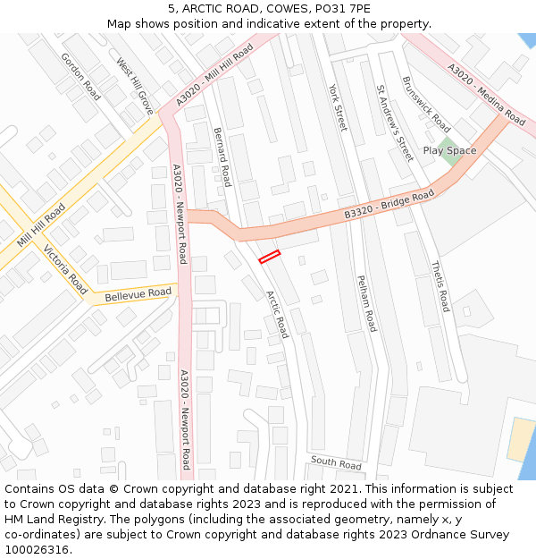 5, ARCTIC ROAD, COWES, PO31 7PE: Location map and indicative extent of plot