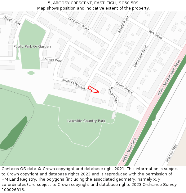 5, ARGOSY CRESCENT, EASTLEIGH, SO50 5RS: Location map and indicative extent of plot