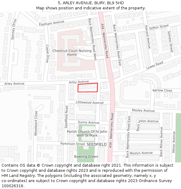 5, ARLEY AVENUE, BURY, BL9 5HD: Location map and indicative extent of plot