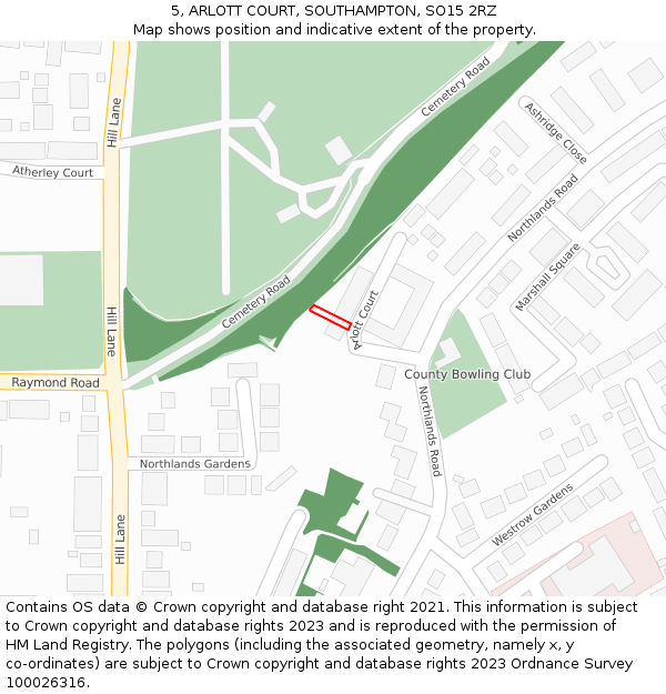 5, ARLOTT COURT, SOUTHAMPTON, SO15 2RZ: Location map and indicative extent of plot