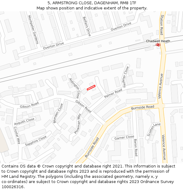 5, ARMSTRONG CLOSE, DAGENHAM, RM8 1TF: Location map and indicative extent of plot