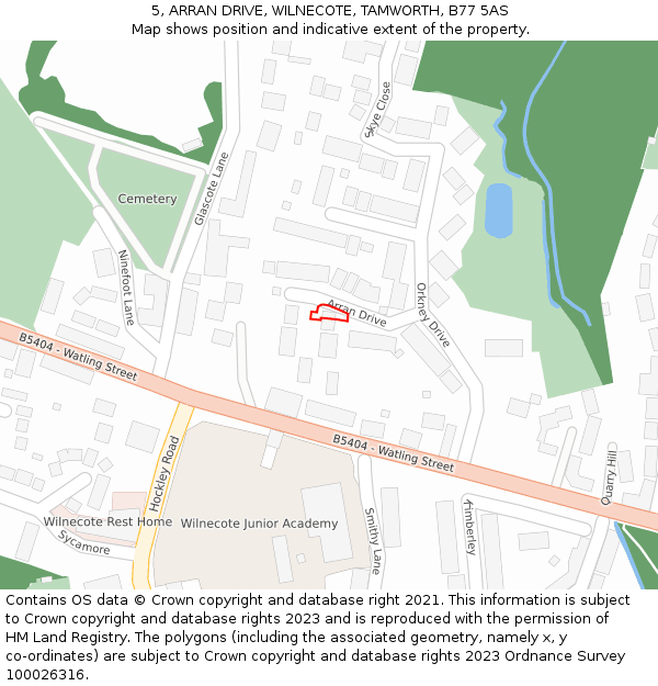 5, ARRAN DRIVE, WILNECOTE, TAMWORTH, B77 5AS: Location map and indicative extent of plot