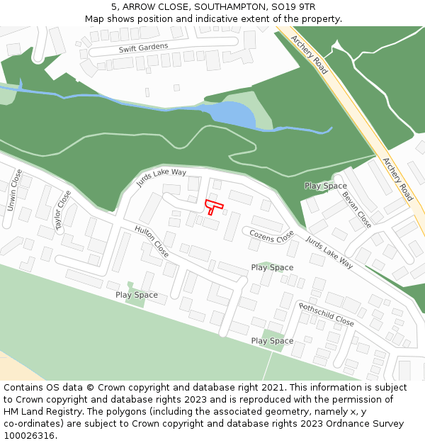 5, ARROW CLOSE, SOUTHAMPTON, SO19 9TR: Location map and indicative extent of plot