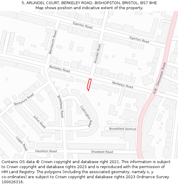 5, ARUNDEL COURT, BERKELEY ROAD, BISHOPSTON, BRISTOL, BS7 8HE: Location map and indicative extent of plot
