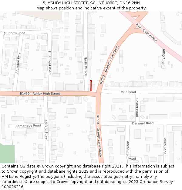 5, ASHBY HIGH STREET, SCUNTHORPE, DN16 2NN: Location map and indicative extent of plot