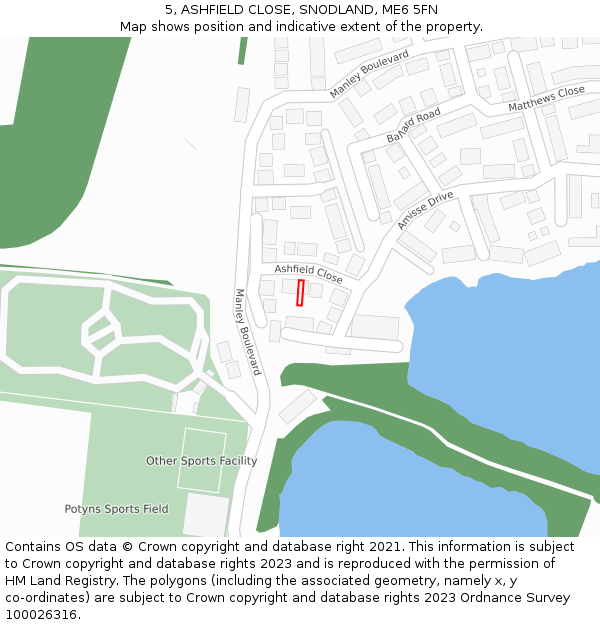 5, ASHFIELD CLOSE, SNODLAND, ME6 5FN: Location map and indicative extent of plot