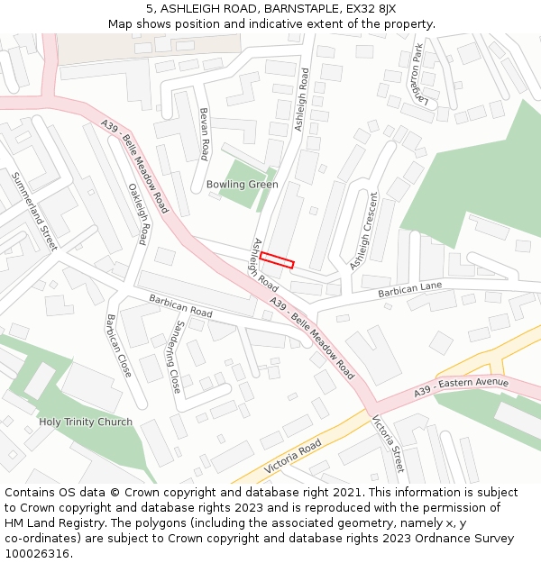 5, ASHLEIGH ROAD, BARNSTAPLE, EX32 8JX: Location map and indicative extent of plot