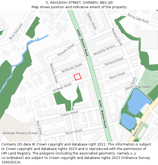 5, ASHLEIGH STREET, DARWEN, BB3 2JS: Location map and indicative extent of plot