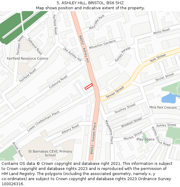 5, ASHLEY HILL, BRISTOL, BS6 5HZ: Location map and indicative extent of plot