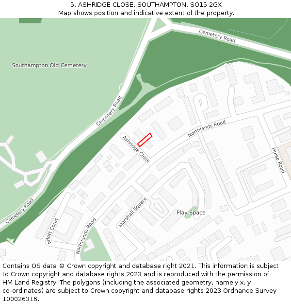 5, ASHRIDGE CLOSE, SOUTHAMPTON, SO15 2GX: Location map and indicative extent of plot