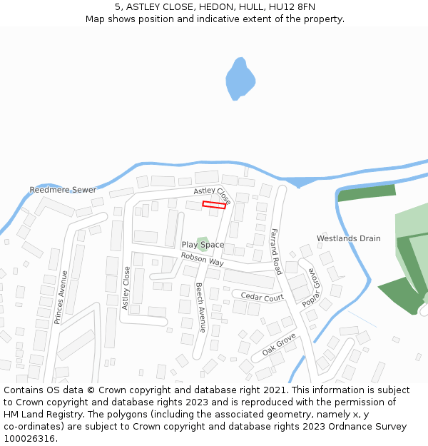 5, ASTLEY CLOSE, HEDON, HULL, HU12 8FN: Location map and indicative extent of plot