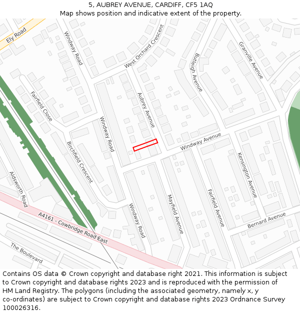 5, AUBREY AVENUE, CARDIFF, CF5 1AQ: Location map and indicative extent of plot