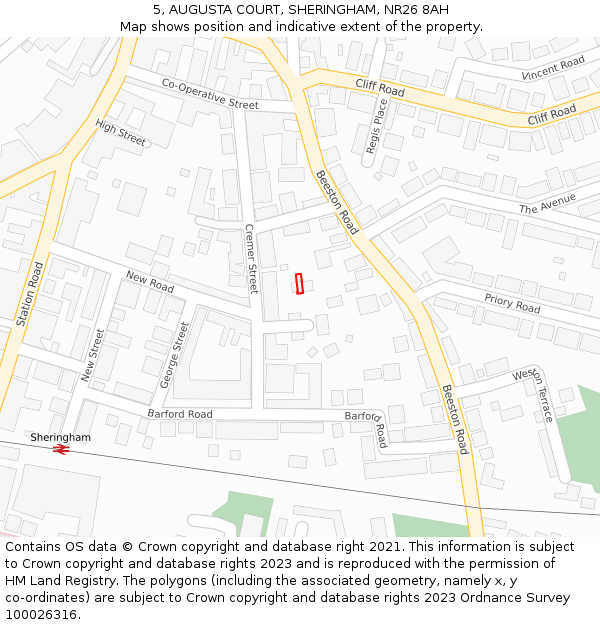 5, AUGUSTA COURT, SHERINGHAM, NR26 8AH: Location map and indicative extent of plot