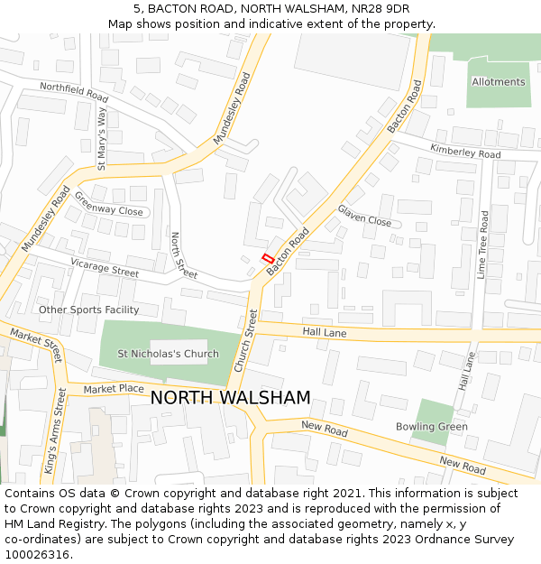 5, BACTON ROAD, NORTH WALSHAM, NR28 9DR: Location map and indicative extent of plot