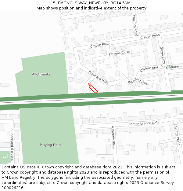 5, BAGNOLS WAY, NEWBURY, RG14 5NA: Location map and indicative extent of plot