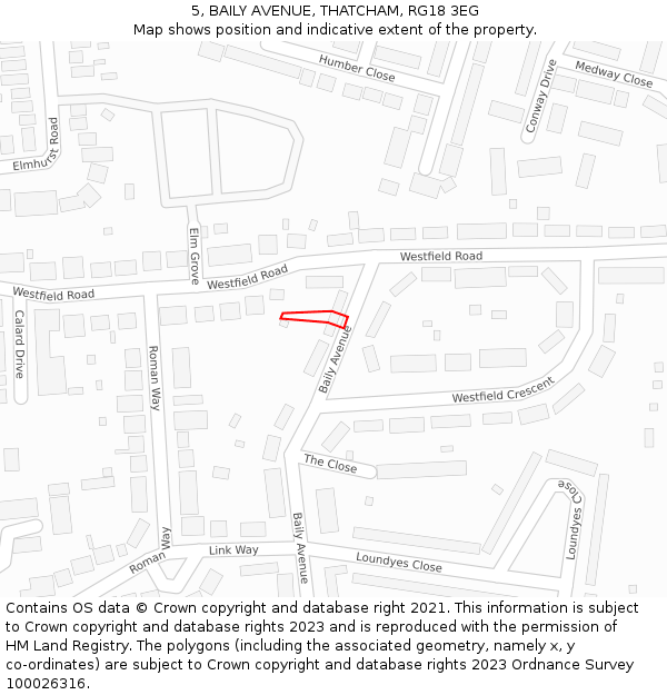5, BAILY AVENUE, THATCHAM, RG18 3EG: Location map and indicative extent of plot