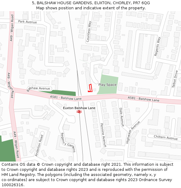 5, BALSHAW HOUSE GARDENS, EUXTON, CHORLEY, PR7 6QG: Location map and indicative extent of plot