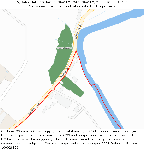 5, BANK HALL COTTAGES, SAWLEY ROAD, SAWLEY, CLITHEROE, BB7 4RS: Location map and indicative extent of plot