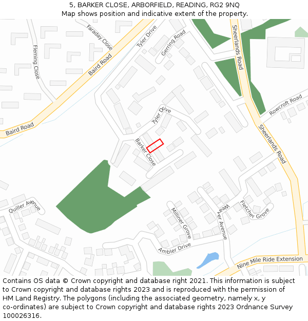 5, BARKER CLOSE, ARBORFIELD, READING, RG2 9NQ: Location map and indicative extent of plot