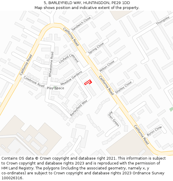 5, BARLEYFIELD WAY, HUNTINGDON, PE29 1DD: Location map and indicative extent of plot