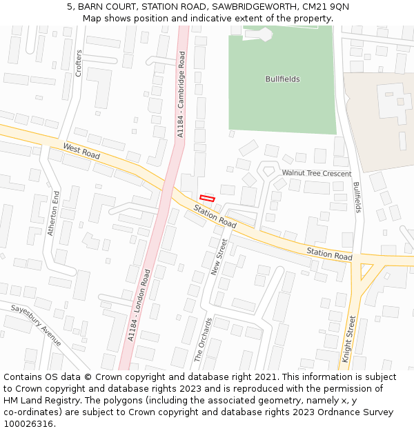 5, BARN COURT, STATION ROAD, SAWBRIDGEWORTH, CM21 9QN: Location map and indicative extent of plot