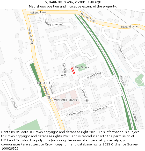 5, BARNFIELD WAY, OXTED, RH8 9QF: Location map and indicative extent of plot