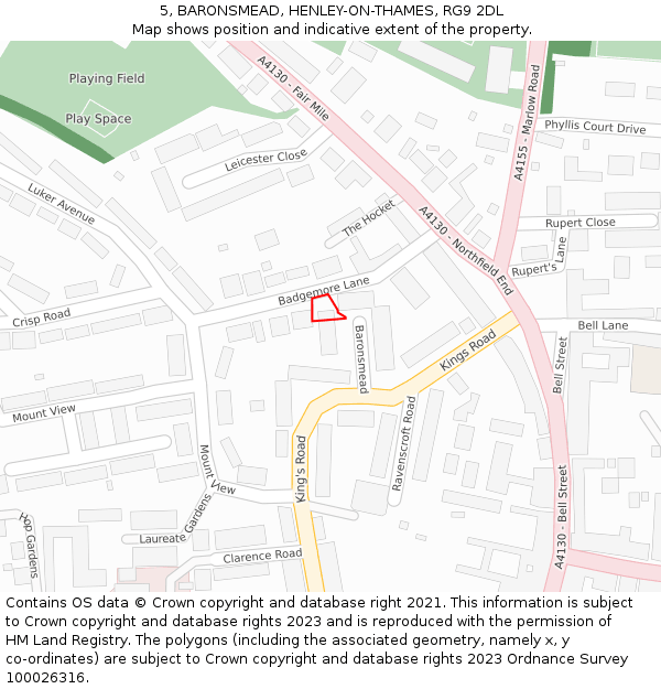 5, BARONSMEAD, HENLEY-ON-THAMES, RG9 2DL: Location map and indicative extent of plot