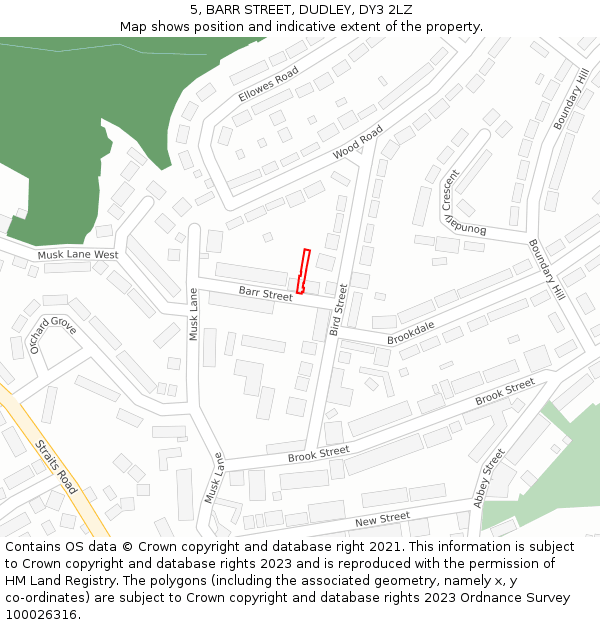 5, BARR STREET, DUDLEY, DY3 2LZ: Location map and indicative extent of plot