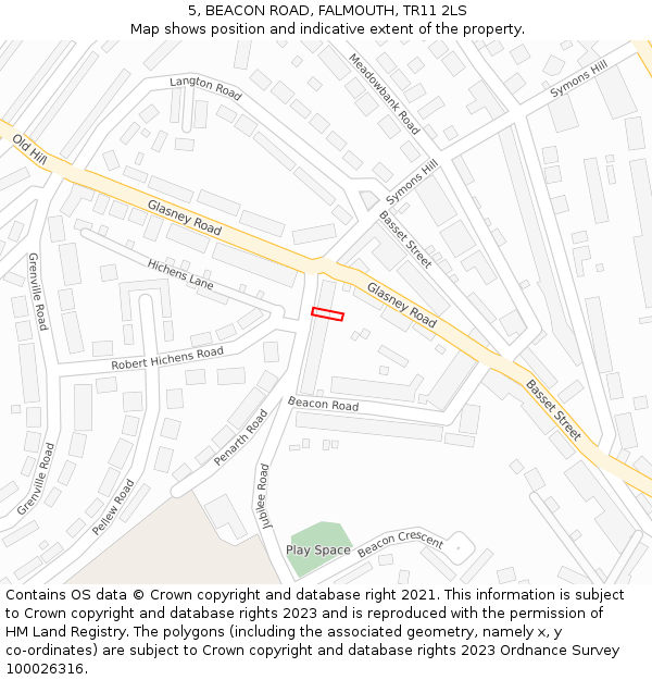 5, BEACON ROAD, FALMOUTH, TR11 2LS: Location map and indicative extent of plot