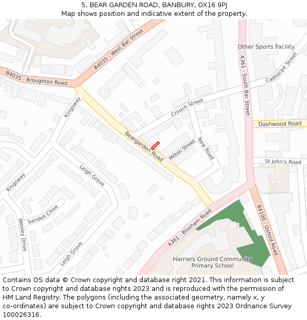 5, BEAR GARDEN ROAD, BANBURY, OX16 9PJ: Location map and indicative extent of plot