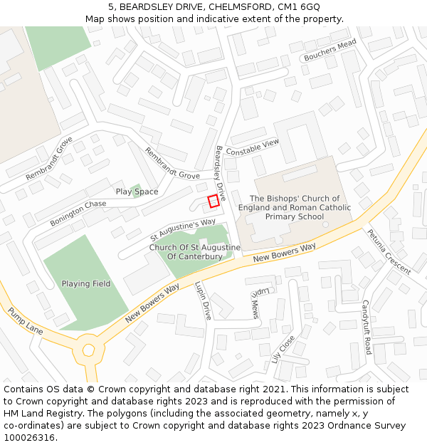 5, BEARDSLEY DRIVE, CHELMSFORD, CM1 6GQ: Location map and indicative extent of plot