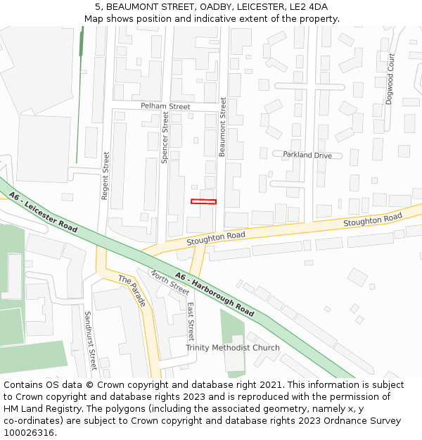 5, BEAUMONT STREET, OADBY, LEICESTER, LE2 4DA: Location map and indicative extent of plot