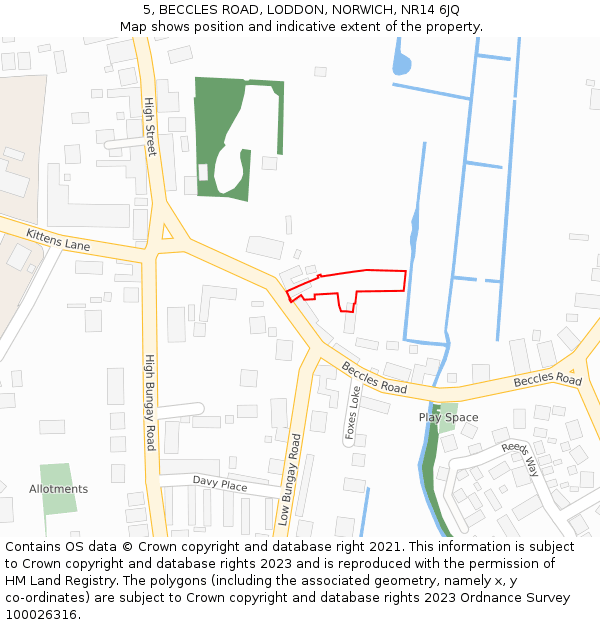 5, BECCLES ROAD, LODDON, NORWICH, NR14 6JQ: Location map and indicative extent of plot