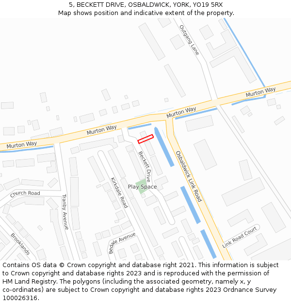 5, BECKETT DRIVE, OSBALDWICK, YORK, YO19 5RX: Location map and indicative extent of plot