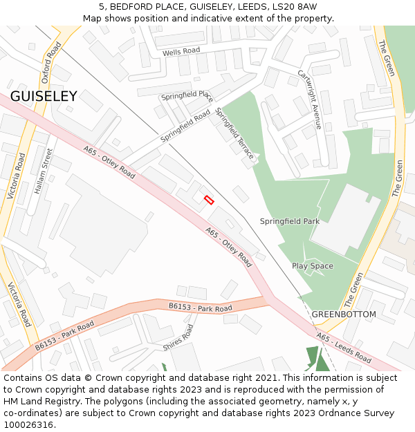 5, BEDFORD PLACE, GUISELEY, LEEDS, LS20 8AW: Location map and indicative extent of plot