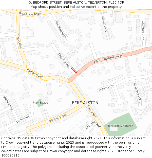5, BEDFORD STREET, BERE ALSTON, YELVERTON, PL20 7DF: Location map and indicative extent of plot
