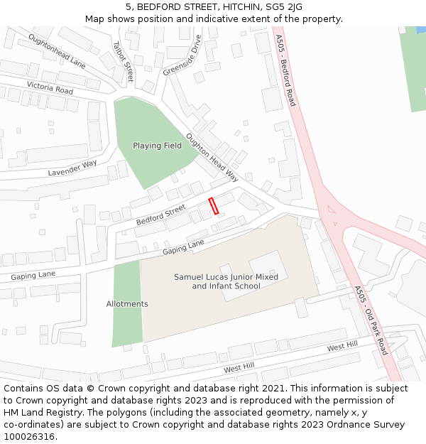5, BEDFORD STREET, HITCHIN, SG5 2JG: Location map and indicative extent of plot
